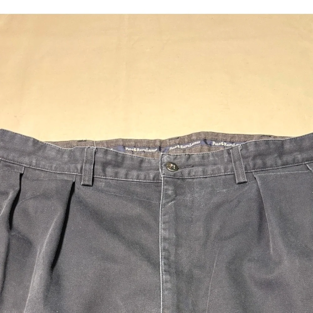 Vintage Polo Ralph Lauren Mens Classic Fit Pleated Chinos Dark Gray 35x30 Cotton